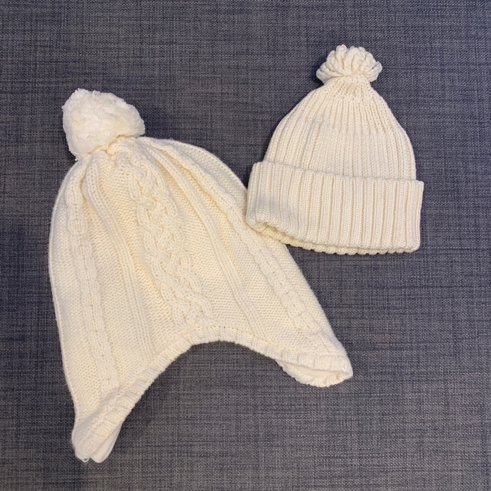Baby Gap Cream Knit Beanie Hats (2)